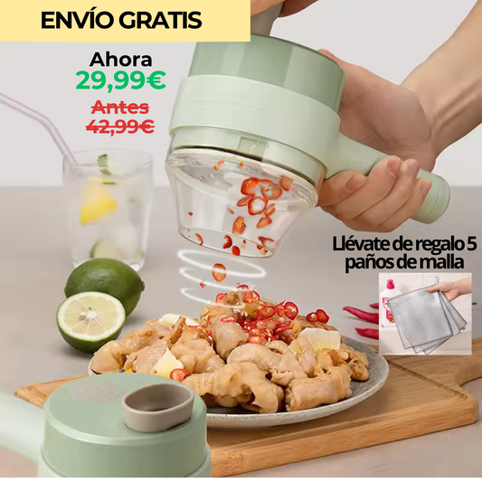 CORTADOR DE VERDURAS ELECTRICO 4 EN 1 +  5 paños de malla de alambre de regalo